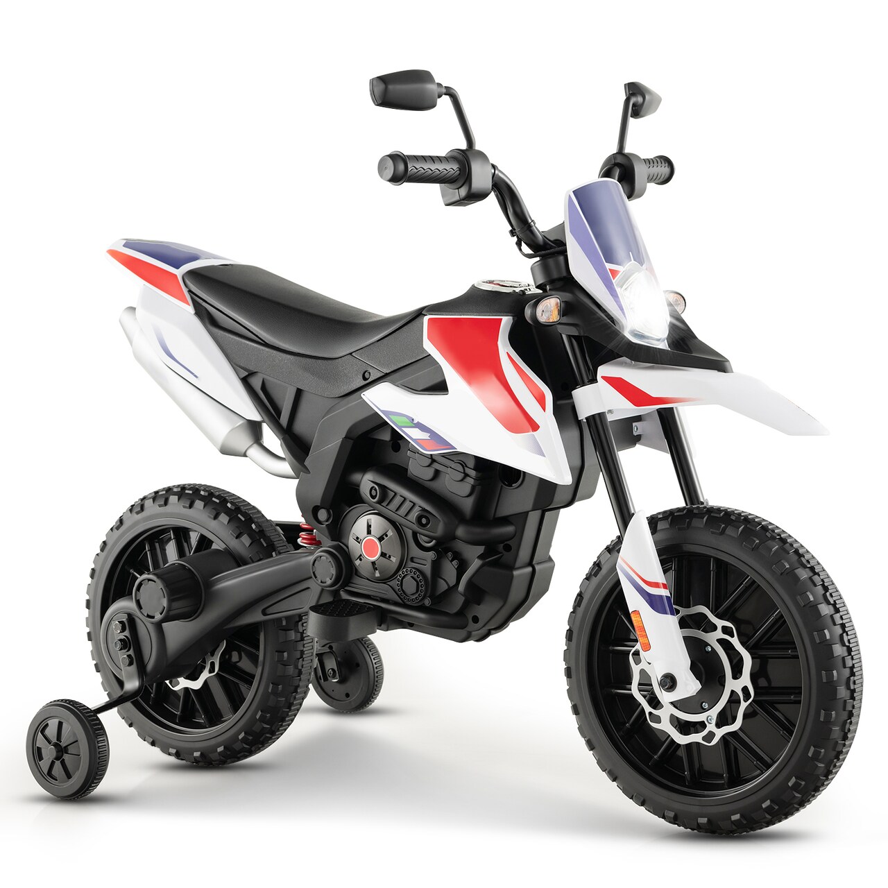 Metal 12V Kids Motorcycle with Dual Motors, Music and Training Wheels